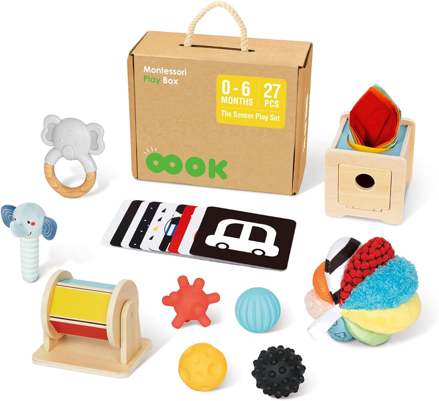 Baby Toys 0-6 Months – 7-in-1 Newborn Gift Set with Teethers, Sensory Balls & High-Contrast Flash Cards"