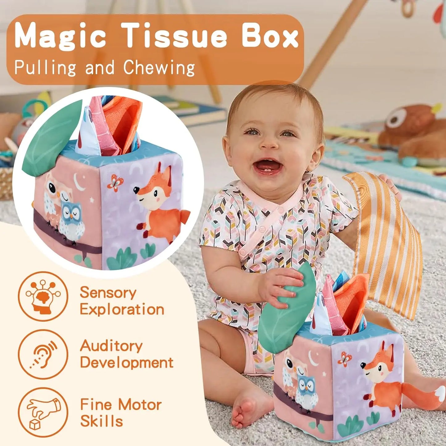 Baby Toys 6-12 Months - 3-in-1 Montessori Play Kit (Spinning Drum + Tissue Box + Puzzle)