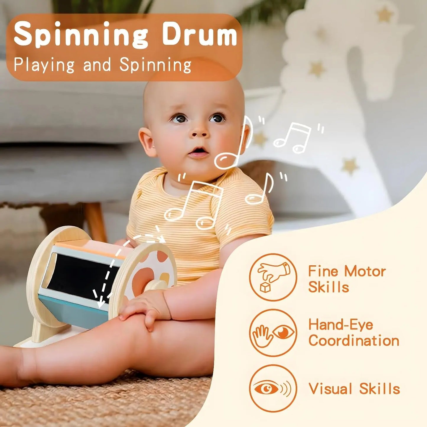 Baby Toys 6-12 Months - 3-in-1 Montessori Play Kit (Spinning Drum + Tissue Box + Puzzle)
