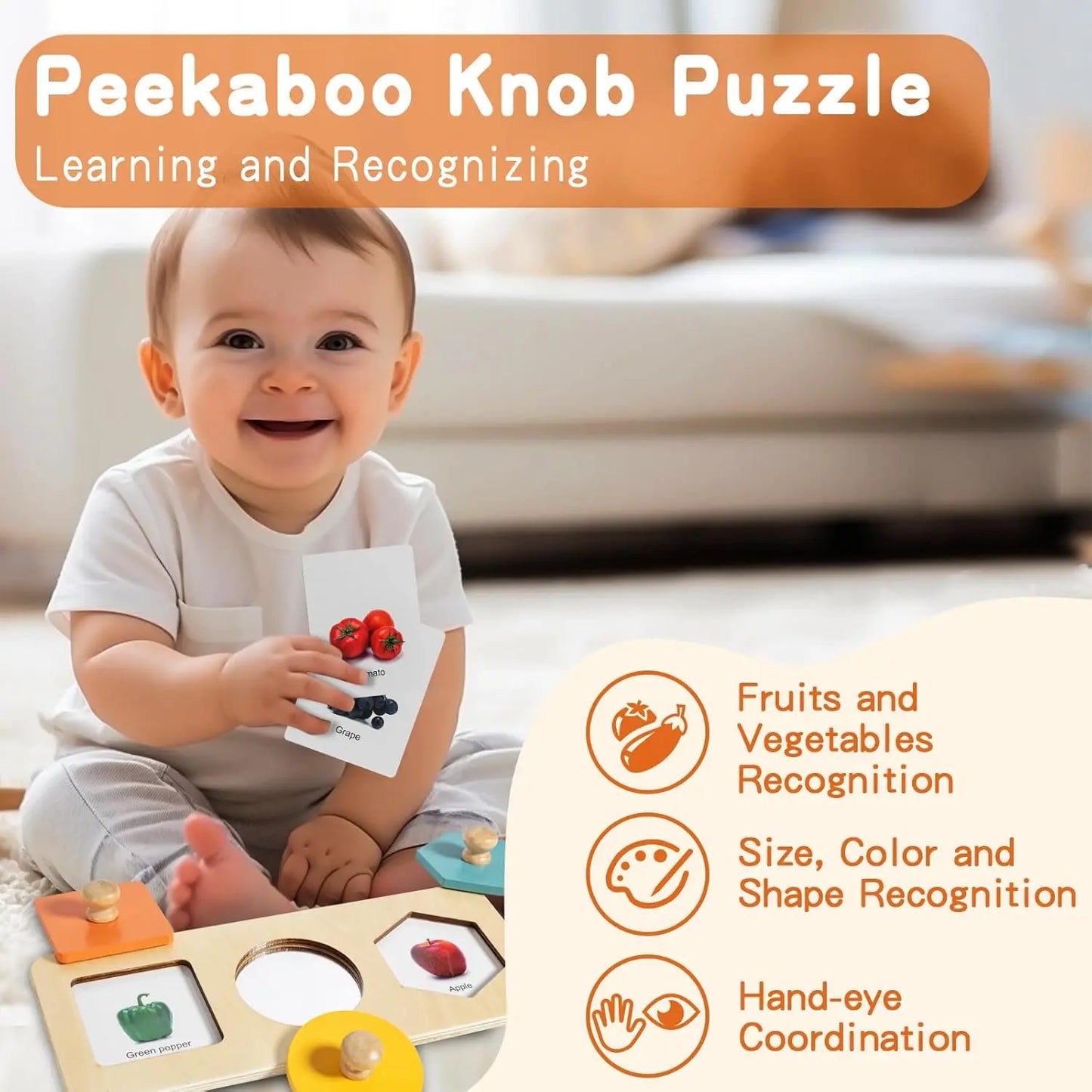 Baby Toys 6-12 Months - 3-in-1 Montessori Play Kit (Spinning Drum + Tissue Box + Puzzle)