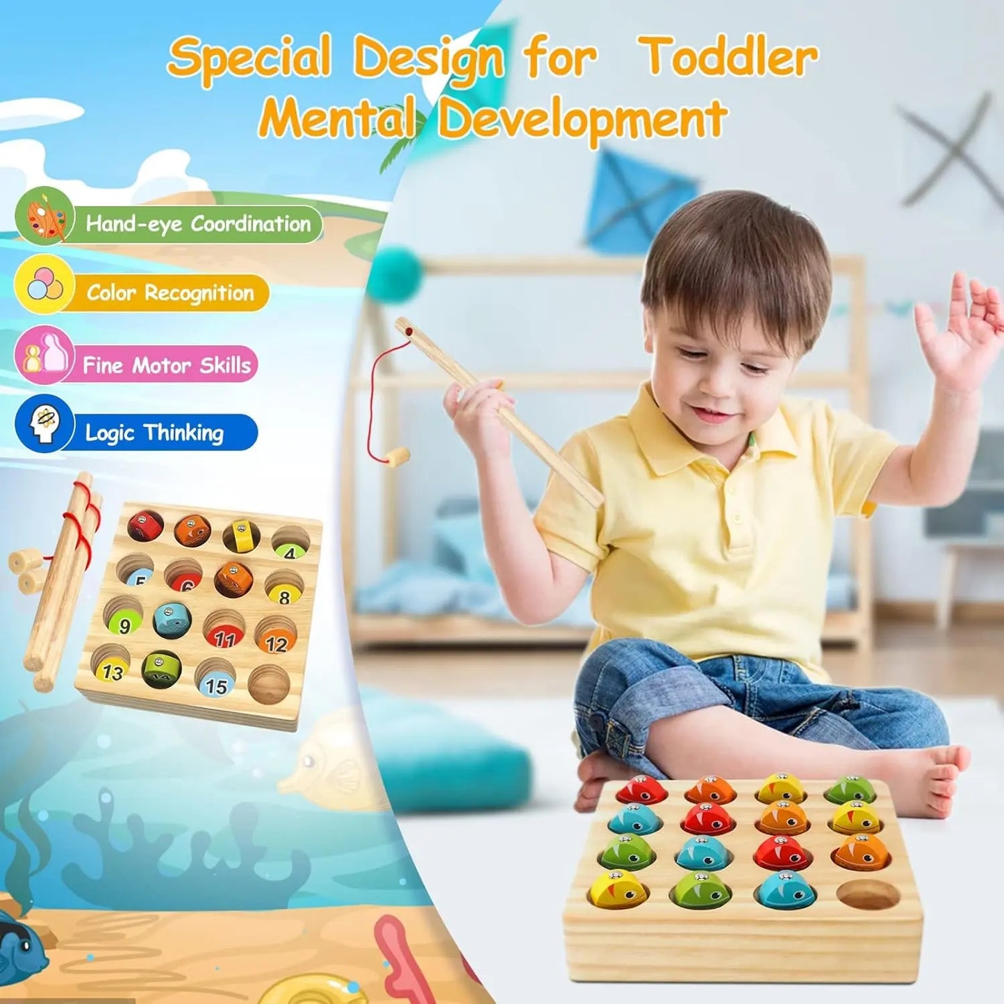 Magnetic Fishing Game for Toddlers - Wooden Montessori Toy (Ages 1-5)