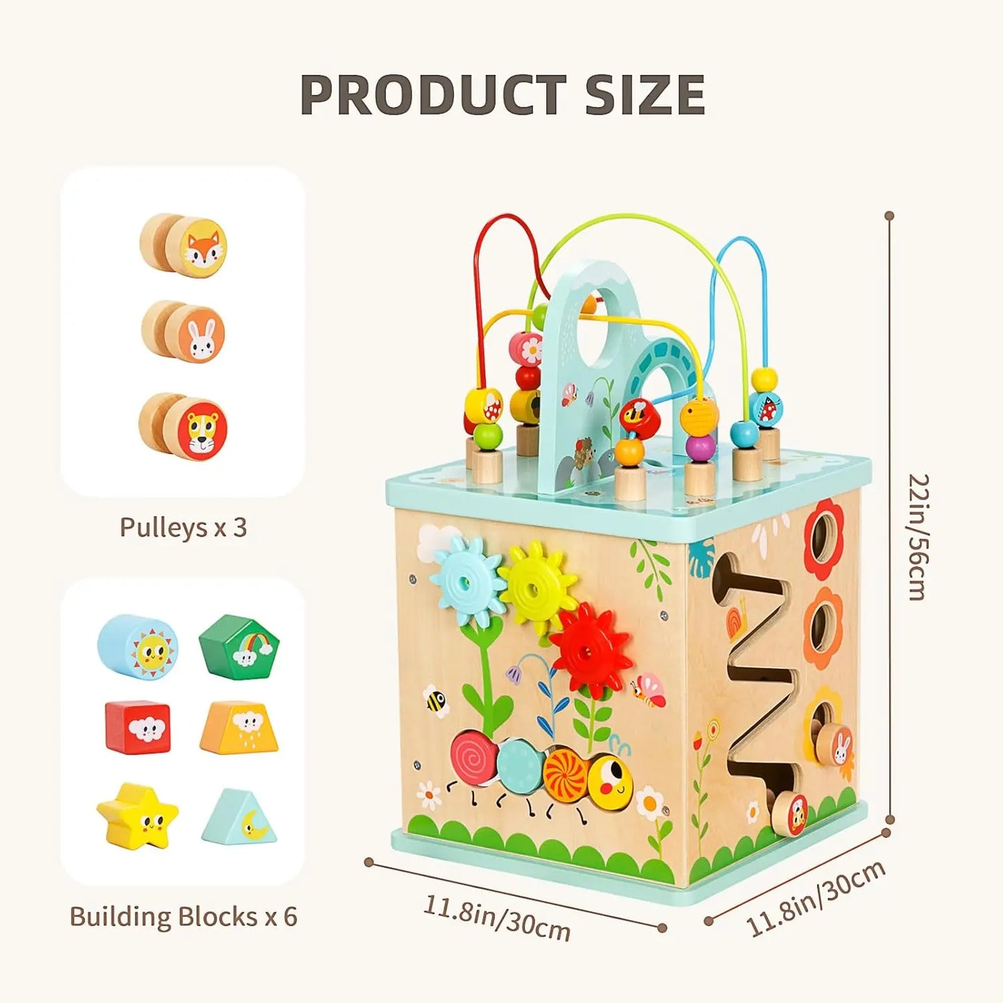 Montessori Activity Center for Babies - 5-in-1 Sensory Play Cube with Bead Maze & Shape Sorter