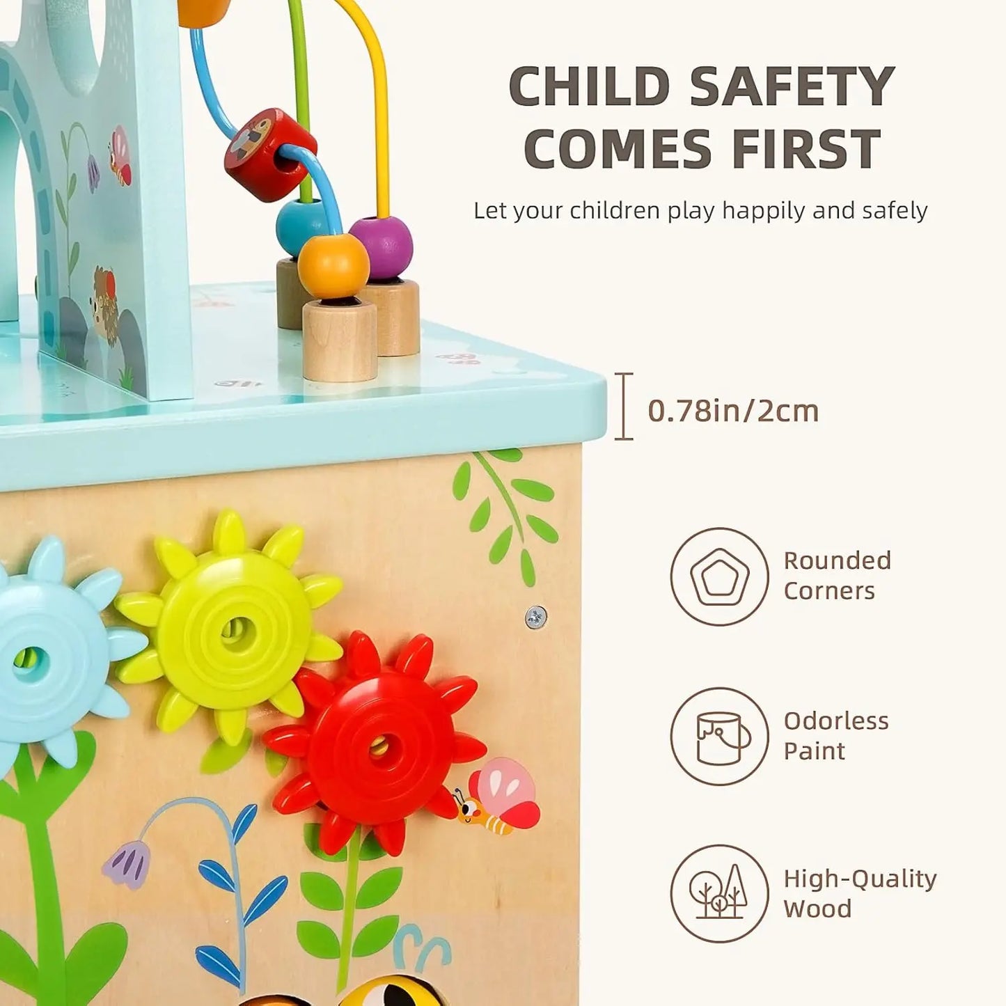 Montessori Activity Center for Babies - 5-in-1 Sensory Play Cube with Bead Maze & Shape Sorter