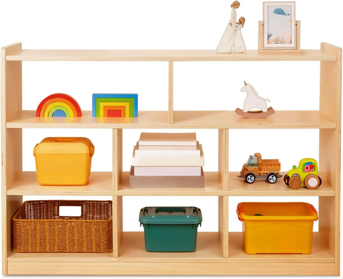 Montessori Bookshelf for Kids - 8-Section Wood Storage Cabinet (Toy Organizer & Book Display)