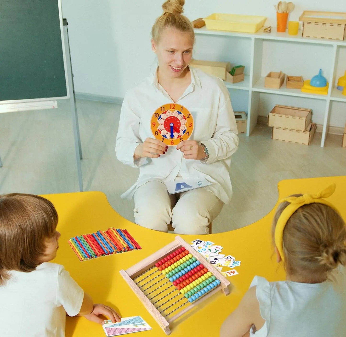 Montessori Math Abacus for Kids - Wooden Counting Toy with Clock (Ages 5-8) lzoaveus
