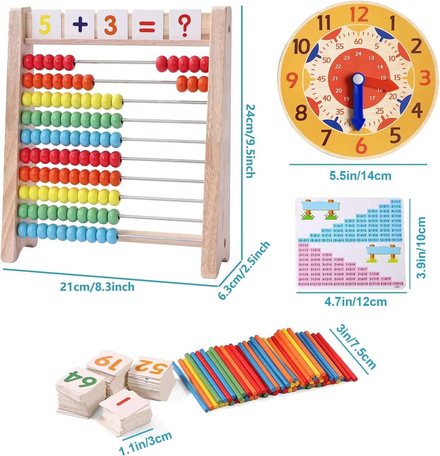 Montessori Math Abacus for Kids - Wooden Counting Toy with Clock (Ages 5-8) lzoaveus