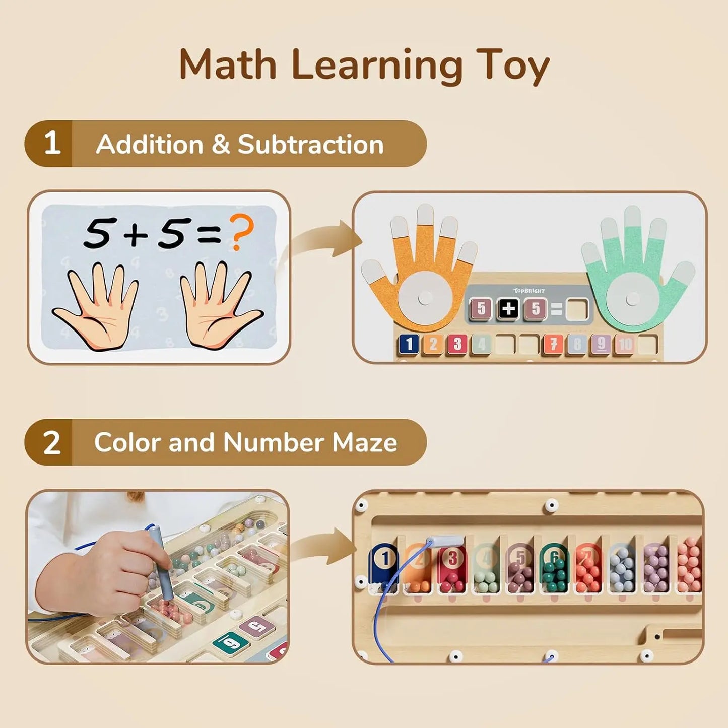 Montessori Math Counting Toy - Magnetic Number Maze for Kids 3+ (TOP BRIGHT)
