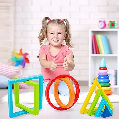Montessori Rainbow Stacking Toy - Wooden Geometric Sorter (Ages 1-3)