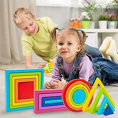 Montessori Rainbow Stacking Toy - Wooden Geometric Sorter (Ages 1-3)