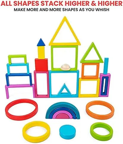 Montessori Rainbow Stacking Toy - Wooden Geometric Sorter (Ages 1-3)