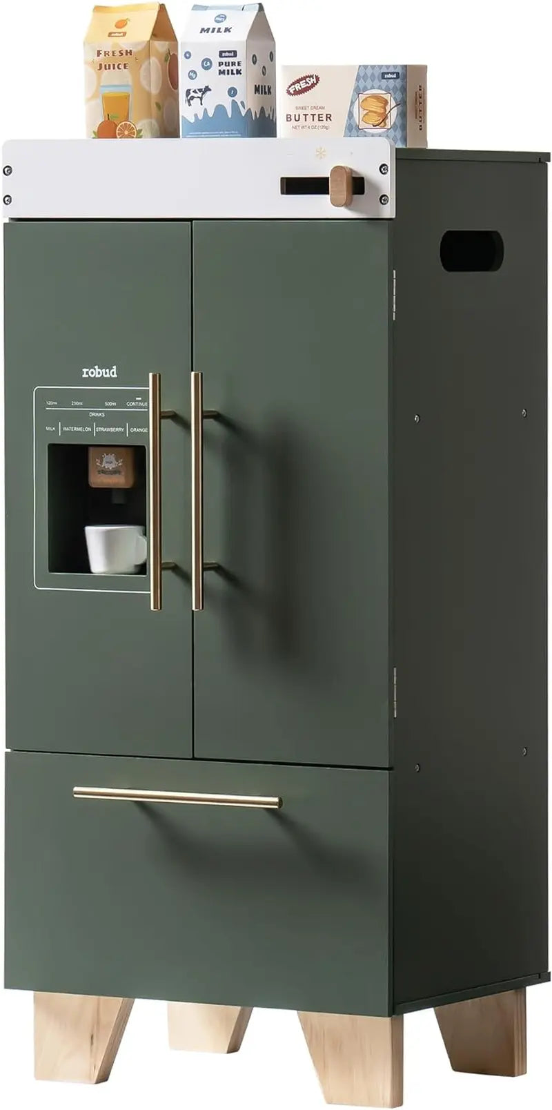 Play Kitchen Refrigerator for Kids - Vintage Green Toy Fridge with Accessories (Ages 3-8) Robud
