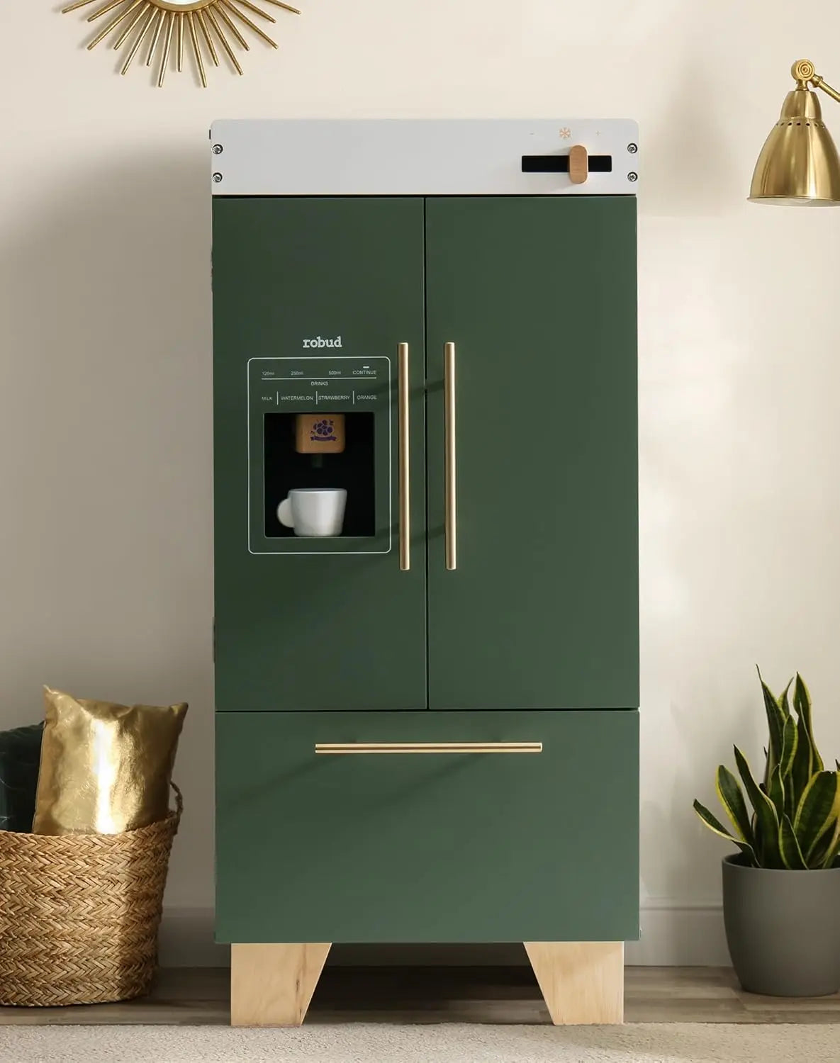 Play Kitchen Refrigerator for Kids - Vintage Green Toy Fridge with Accessories (Ages 3-8) Robud