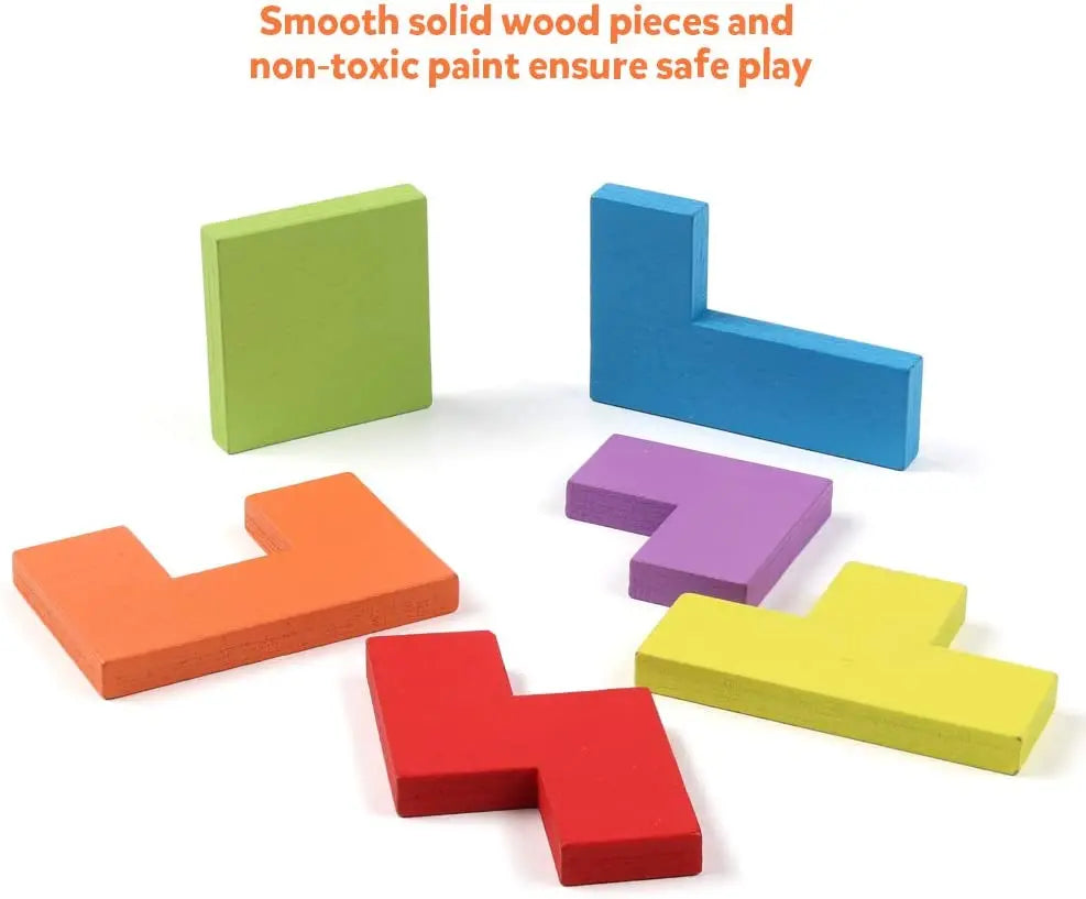 Wooden Brain Teasers Toy - 40PCS Tangram Puzzle Blocks (STEM Educational Gift for Kids) Coogam
