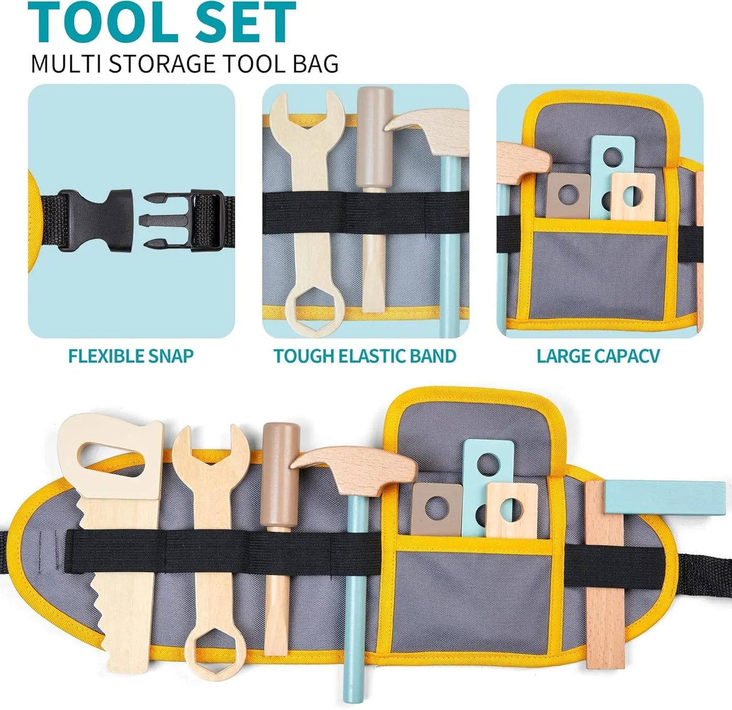 Wooden Tool Bench for Toddlers - Complete Pretend Play Set with Tool Belt (Ages 3-5)