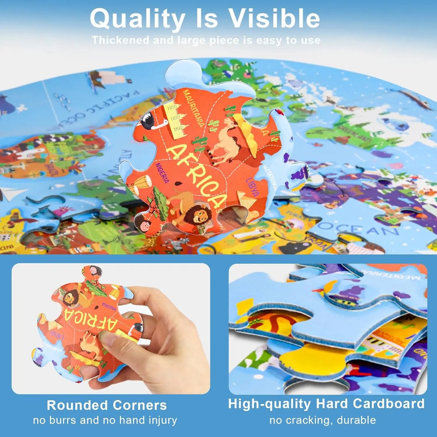 World Map Puzzle for Kids - 70-Piece Round Floor Puzzle (Ages 4-8) DIGOBAY