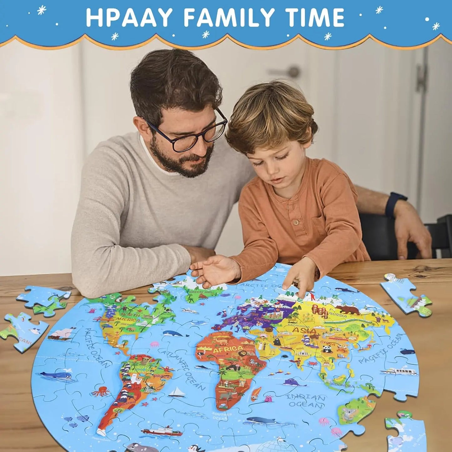 World Map Puzzle for Kids - 70-Piece Round Floor Puzzle (Ages 4-8) DIGOBAY