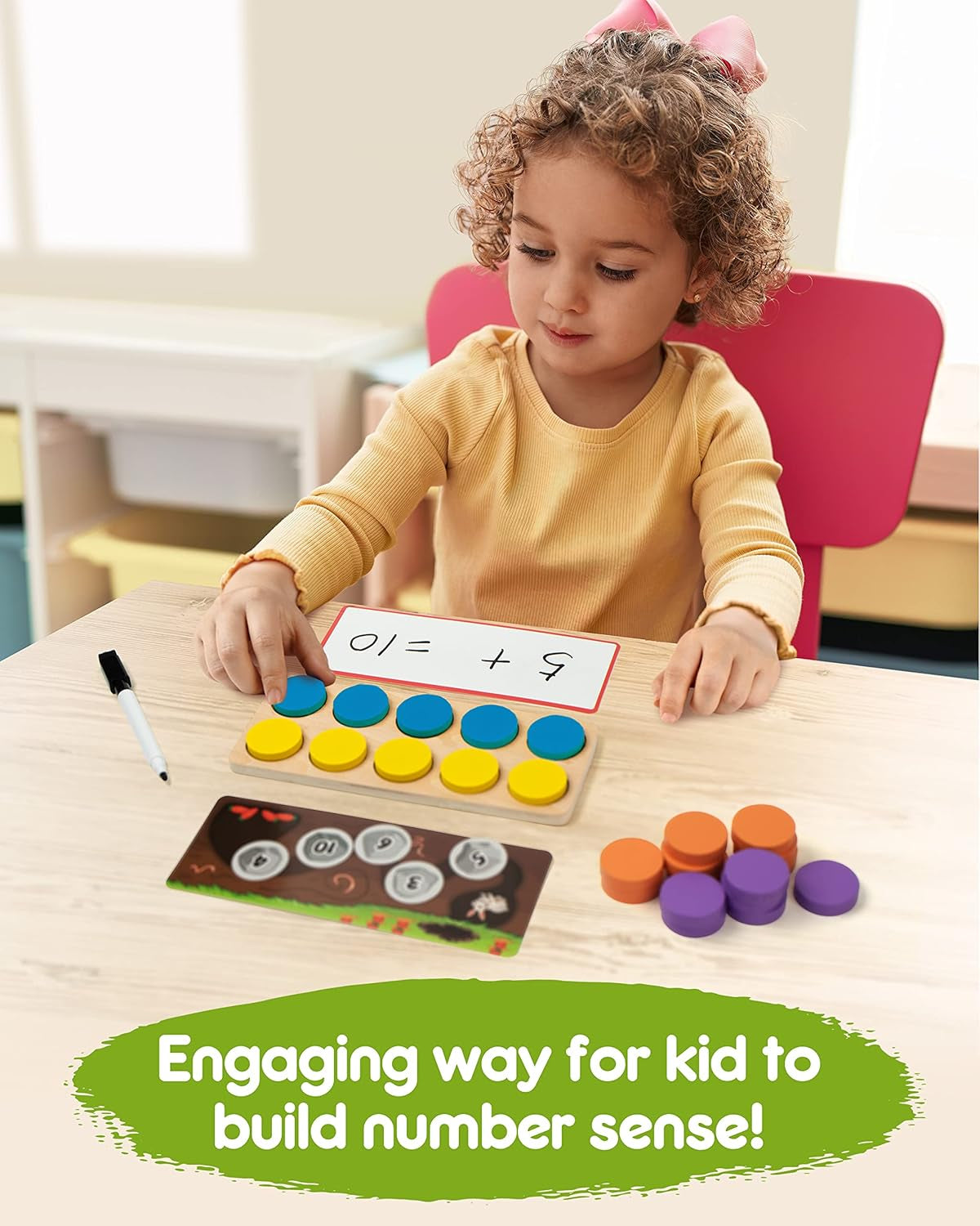 Wooden Ten-Frame Set Math Manipulatives for Kindergarten Elementary 1St 2Nd Grade Homeschooling, Addition and Subtraction Montessori Math Games for Chirldren, Counters Toys for Kids Ages 3-8