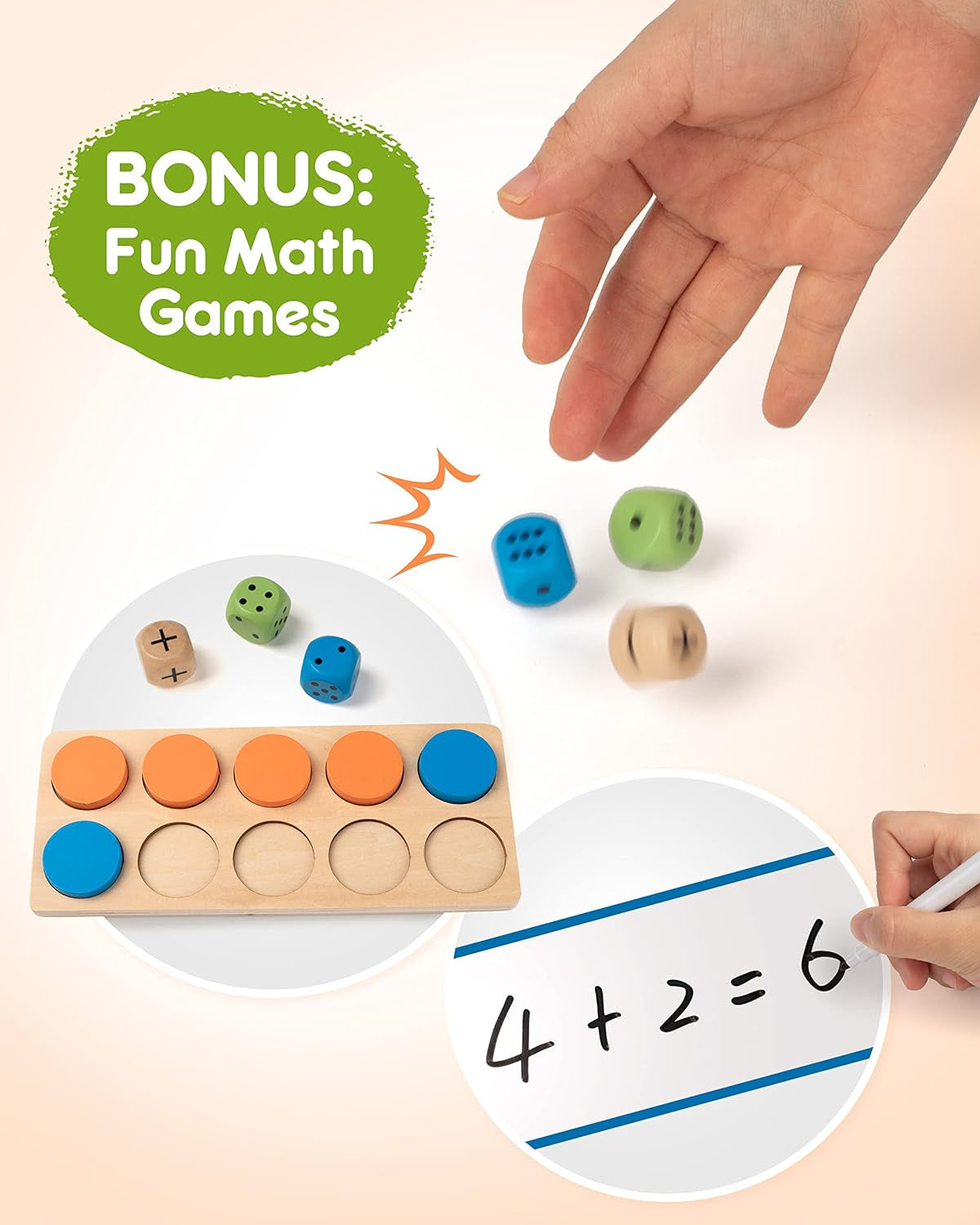 Wooden Ten-Frame Set Math Manipulatives for Kindergarten Elementary 1St 2Nd Grade Homeschooling, Addition and Subtraction Montessori Math Games for Chirldren, Counters Toys for Kids Ages 3-8