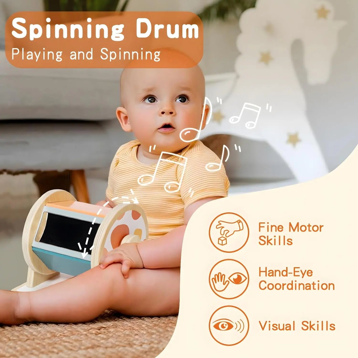 Baby Toys 6-12 Months - 3-in-1 Montessori Play Kit (Spinning Drum + Tissue Box + Puzzle)