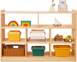 Montessori Bookshelf for Kids - 8-Section Wood Storage Cabinet (Toy Organizer & Book Display)