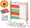 Montessori Math Abacus for Kids - Wooden Counting Toy with Clock (Ages 5-8) lzoaveus