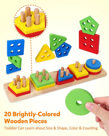 Montessori Sorting Stacking Toys - Shape & Color Matching Puzzle (1-3 Years)