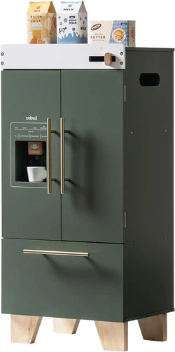 Play Kitchen Refrigerator for Kids - Vintage Green Toy Fridge with Accessories (Ages 3-8) Robud