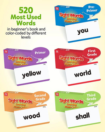 Sight Words Flash Cards for Kids - 520 Dolch & Fry Word Set (Pre-K to 3rd Grade)