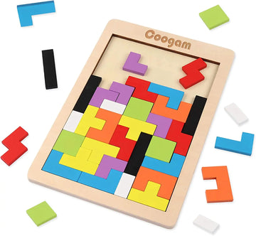 Wooden Brain Teasers Toy - 40PCS Tangram Puzzle Blocks (STEM Educational Gift for Kids) Coogam