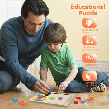 Wooden Brain Teasers Toy - 40PCS Tangram Puzzle Blocks (STEM Educational Gift for Kids) Coogam