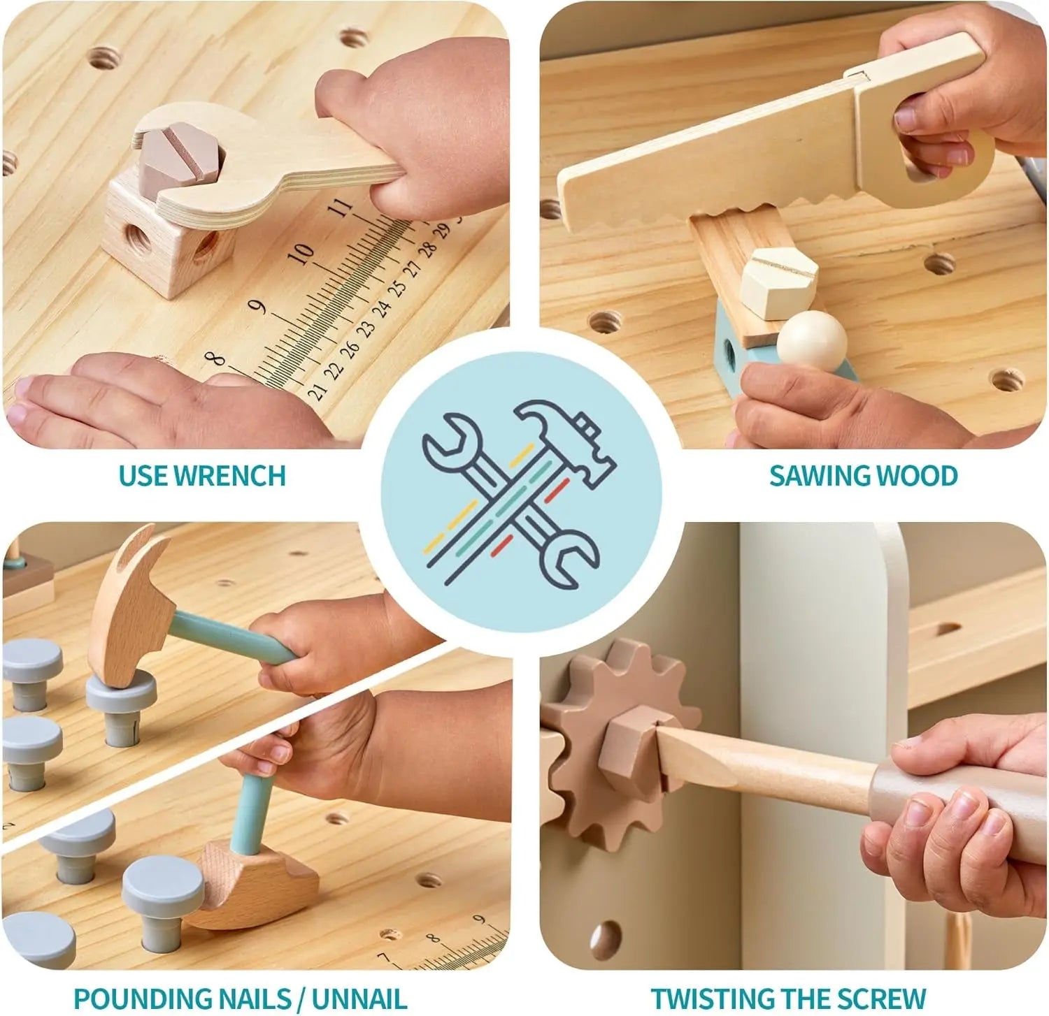 Wooden Tool Bench for Toddlers - Complete Pretend Play Set with Tool Belt (Ages 3-5)
