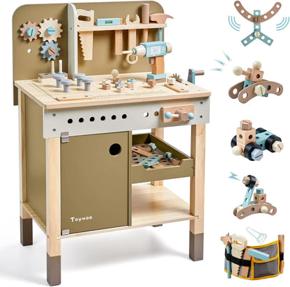 Wooden Tool Set for Kids - Complete Workbench with Realistic Tools & Apron (Ages 3-9)