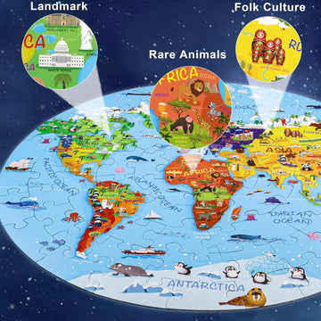 World Map Puzzle for Kids - 70-Piece Round Floor Puzzle (Ages 4-8) DIGOBAY